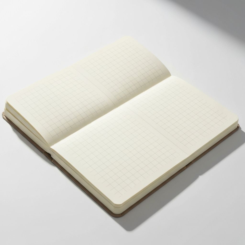 Notizbuch mit feinem Gitternetz-Papier und Klebebindung in modernem Format A4